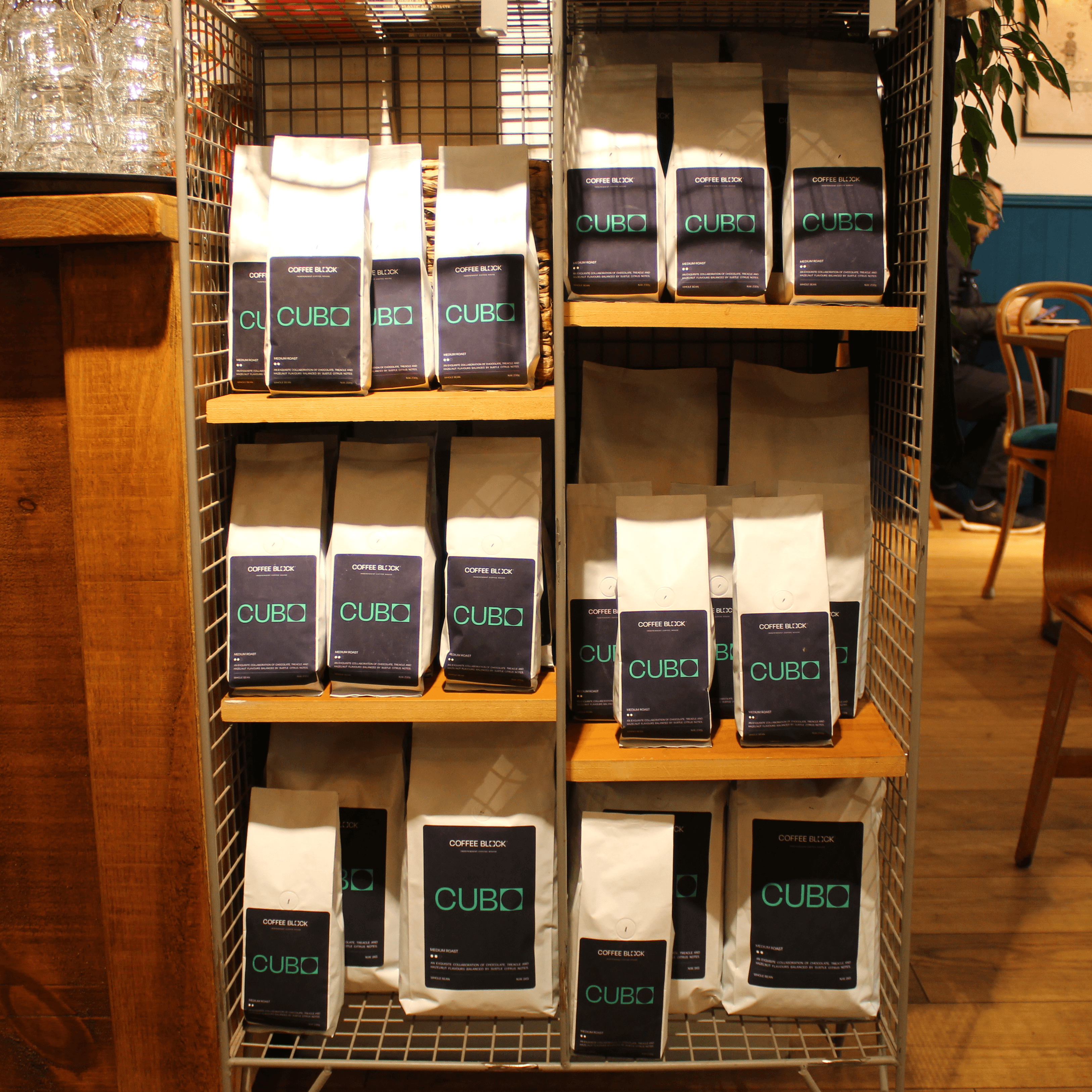 Bags of Cubo Coffee Beans